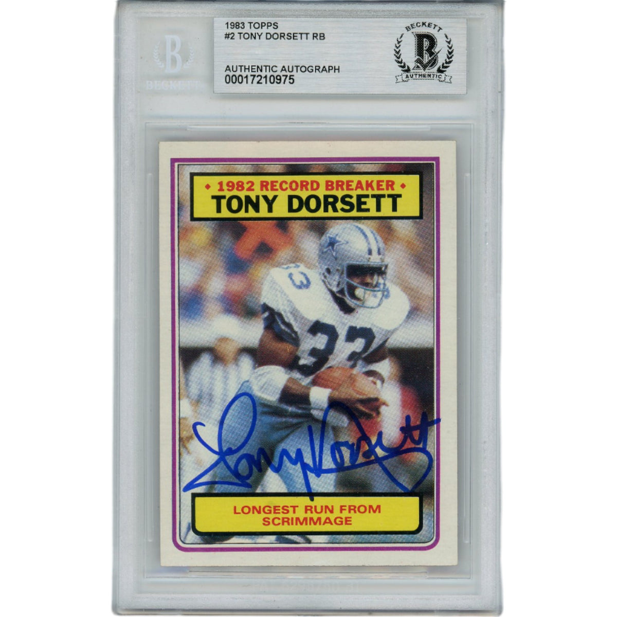 Tony Dorsett Dallas Cowboys Signed Card - 1983 Topps 2 Slabbed Beckett Beckett-Powers Sports Memorabilia
