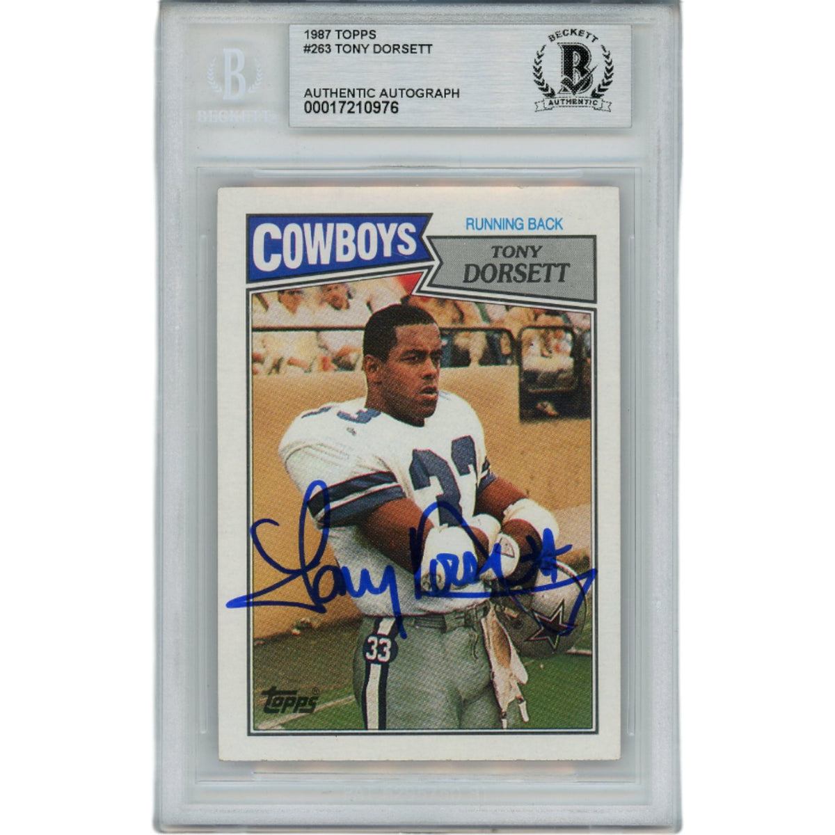 Tony Dorsett Dallas Cowboys Signed Card - 1987 Topps 263 Slabbed Beckett Beckett-Powers Sports Memorabilia