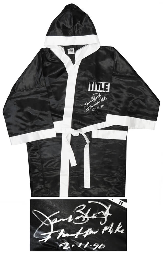 James Buster Douglas Autographed Title Black Boxing Robe with I Beat Iron Mike 2-11-90-Powers Sports Memorabilia