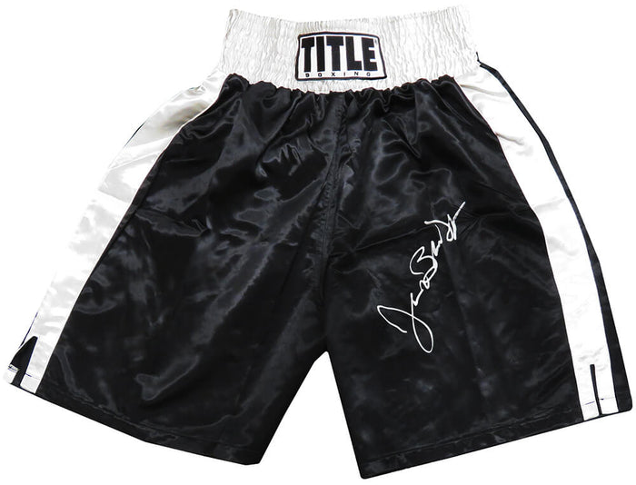 James Buster Douglas Autographed Title Black & White Trim Boxing Trunks-Powers Sports Memorabilia