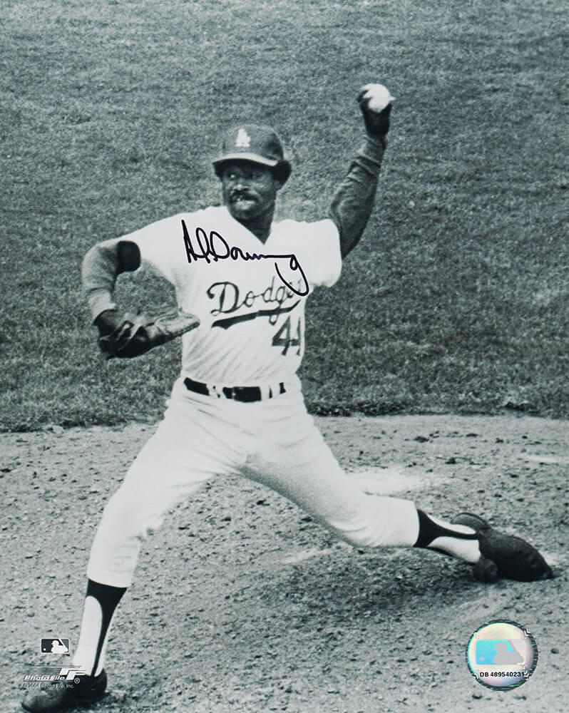 Al Downing Los Angeles Dodgers Autographed Pitching B&W 8x10 Photo-Powers Sports Memorabilia