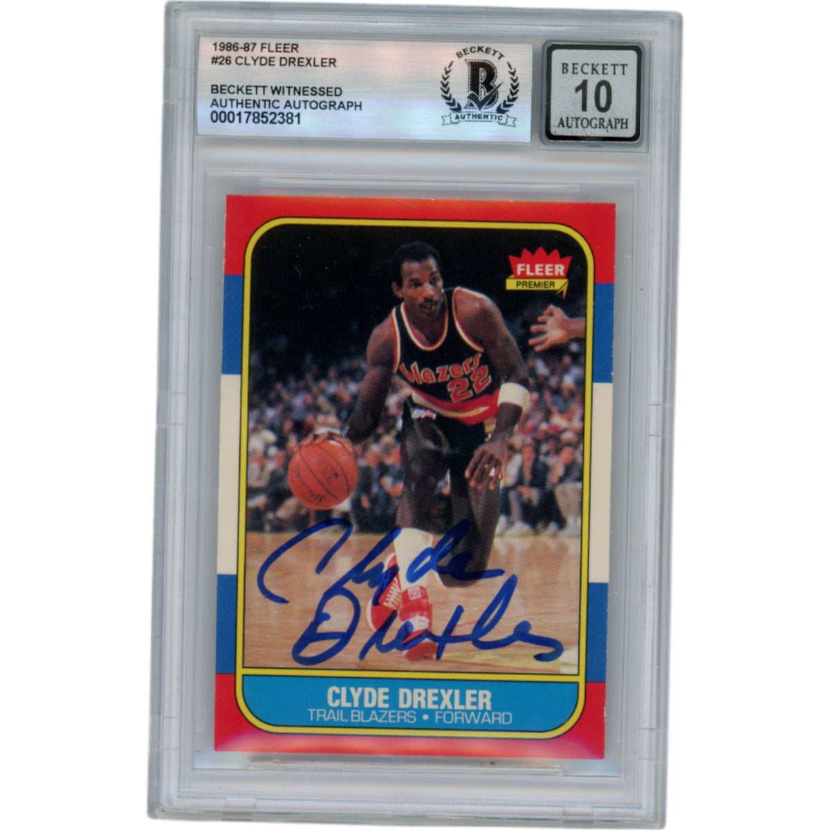 Clyde Drexler Portland Trailblazers Signed Card - 1986 Fleer #26 Slabbed Beckett Beckett - 50663-Powers Sports Memorabilia