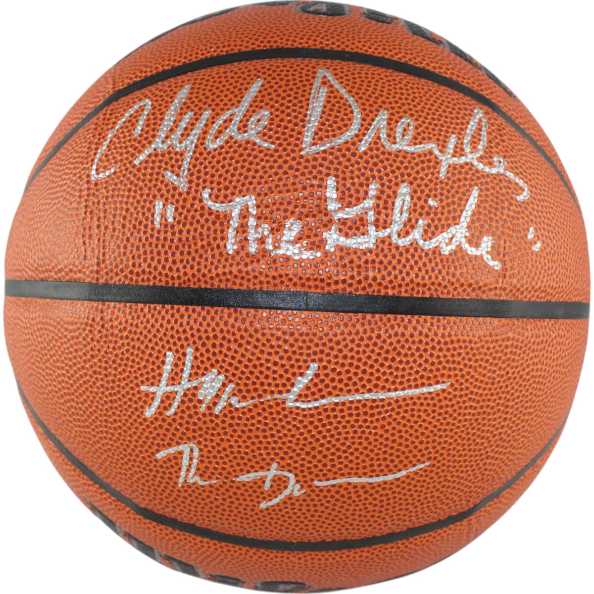 Hakeem Olajuwon Clyde Drexler Signed Houston Rockets Basketball – Beckett Authenticated-Powers Sports Memorabilia