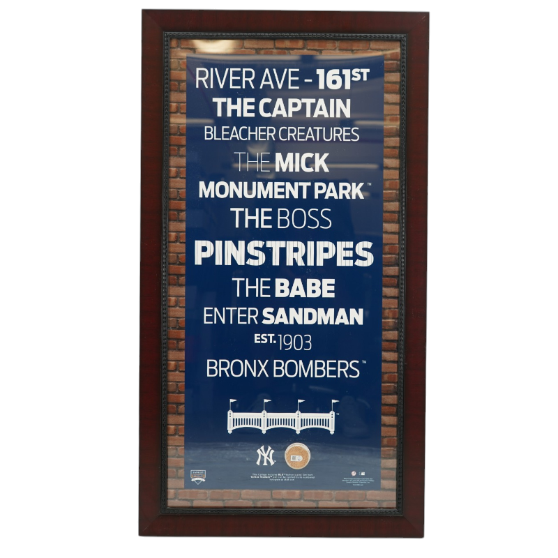 Yankee Stadium Subway Sign Collage with Game Used Dirt Framed 19x35 Steiner COA-Powers Sports Memorabilia