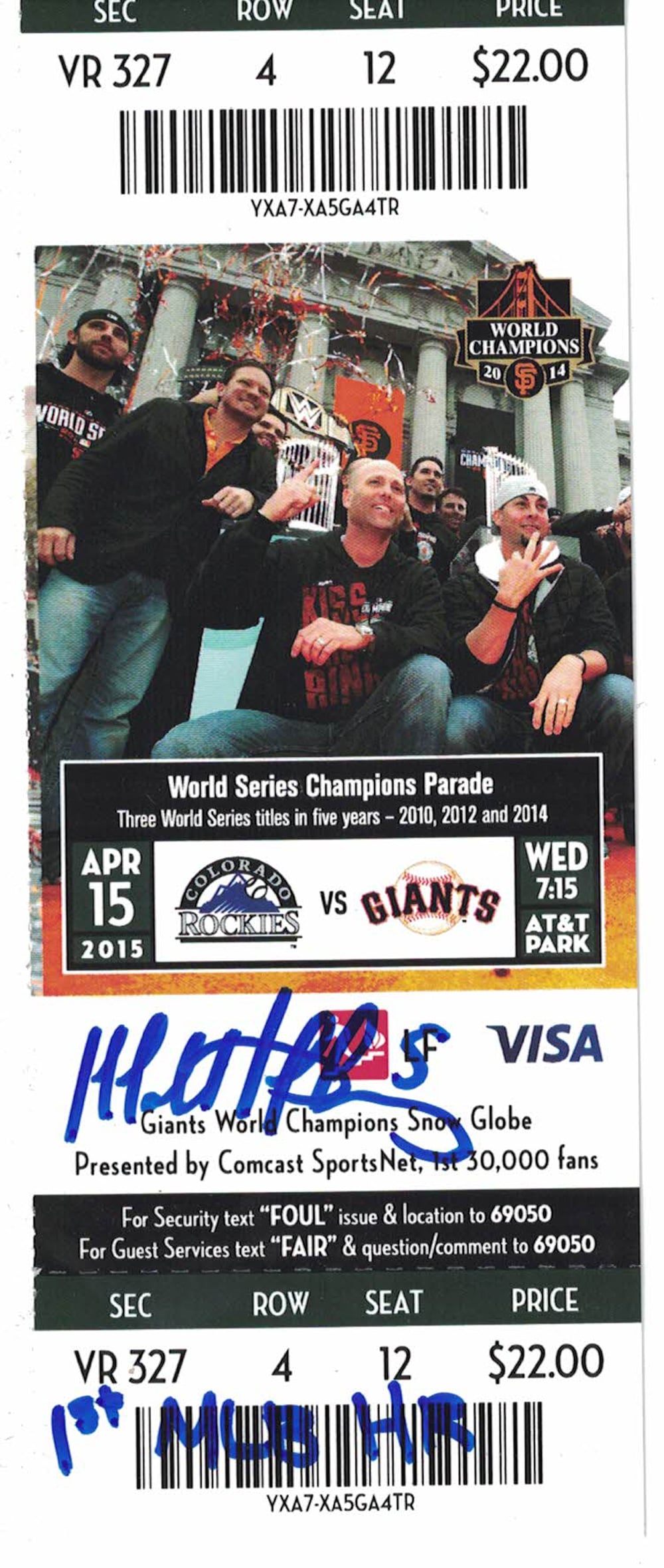 Matt Duffy San Francisco Giants Signed Card - Ticket 1st MLB HR JSA JSA-Powers Sports Memorabilia