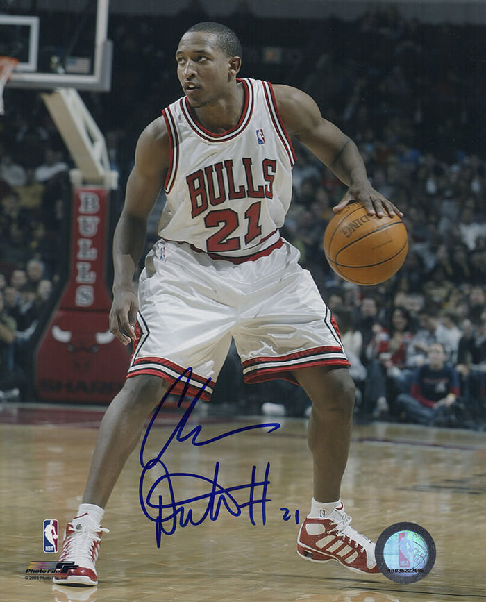 Chris Duhon Autographed Chicago Bulls White Jersey Dribbling 8x10 Photo-Powers Sports Memorabilia
