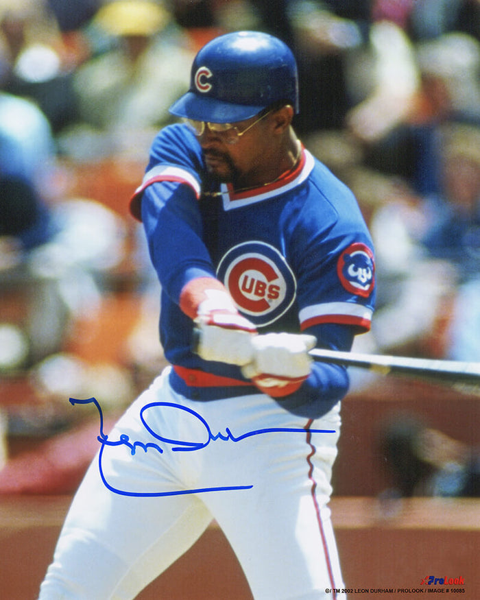 Leon Durham Autographed Chicago Cubs Swinging 8x10 Photo-Powers Sports Memorabilia