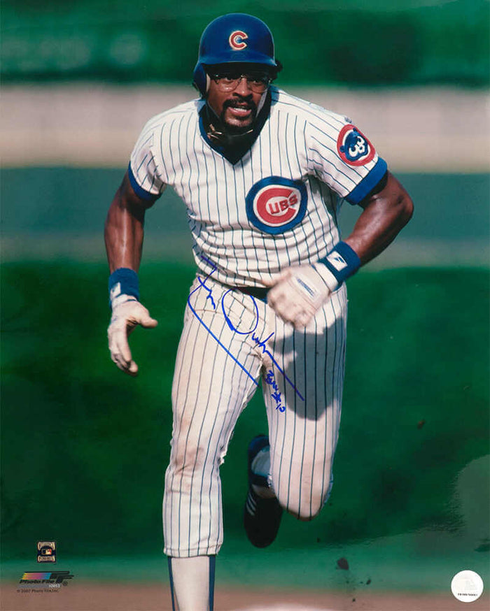 Leon Durham Autographed Chicago Cubs Running Bases Action 16x20 Photo with Bull-Powers Sports Memorabilia