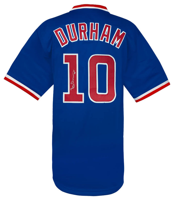 Leon Durham Autographed Blue Custom Baseball Jersey with Bull-Powers Sports Memorabilia