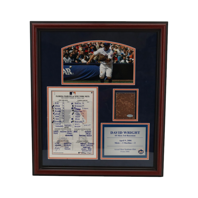 David Wright New York Mets Game Used Dirt & Lineup Card Collage Steiner Holo-Powers Sports Memorabilia