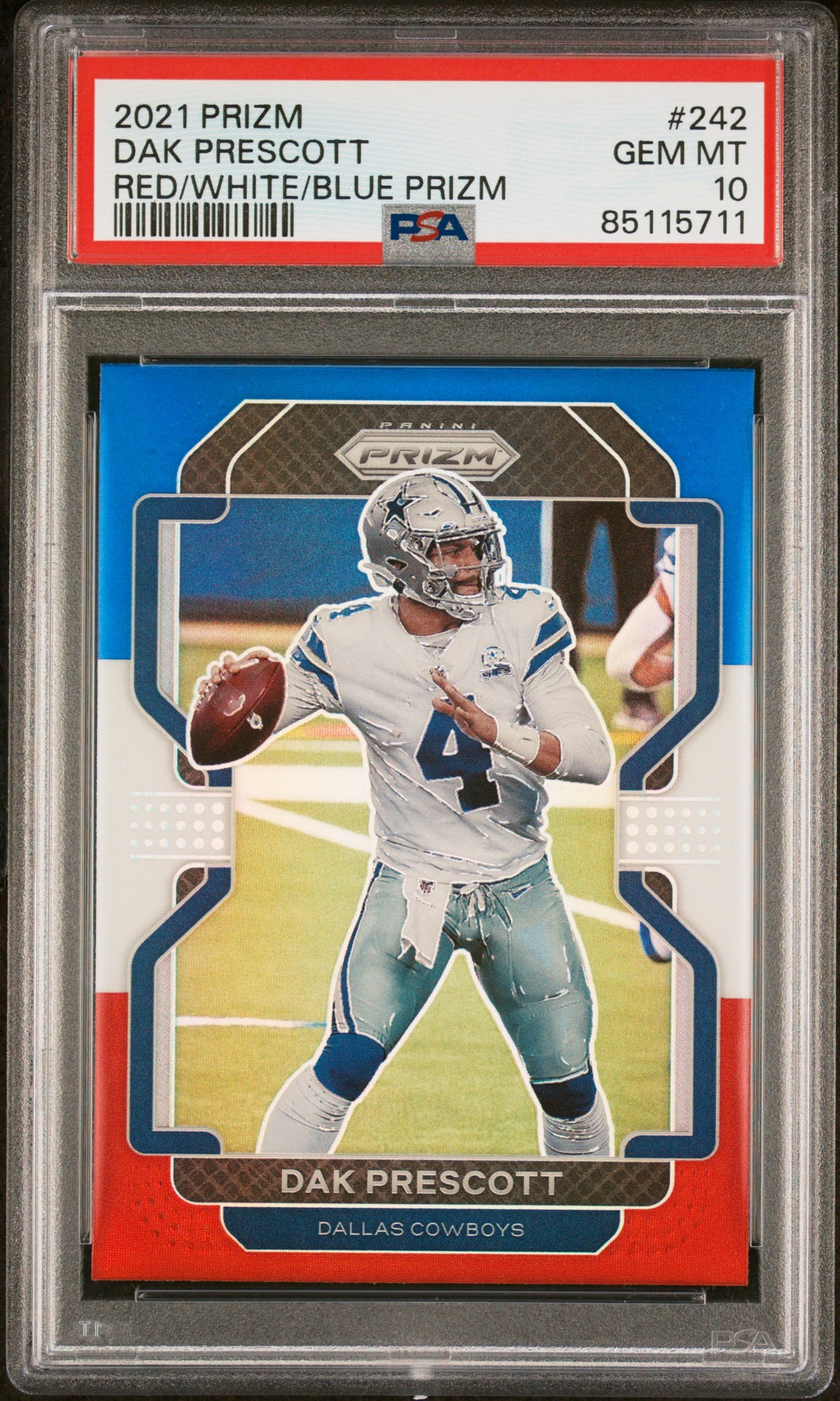 Dak Prescott 2021 Panini Prizm Red White Blue Football Card #242 Graded PSA 10-Powers Sports Memorabilia