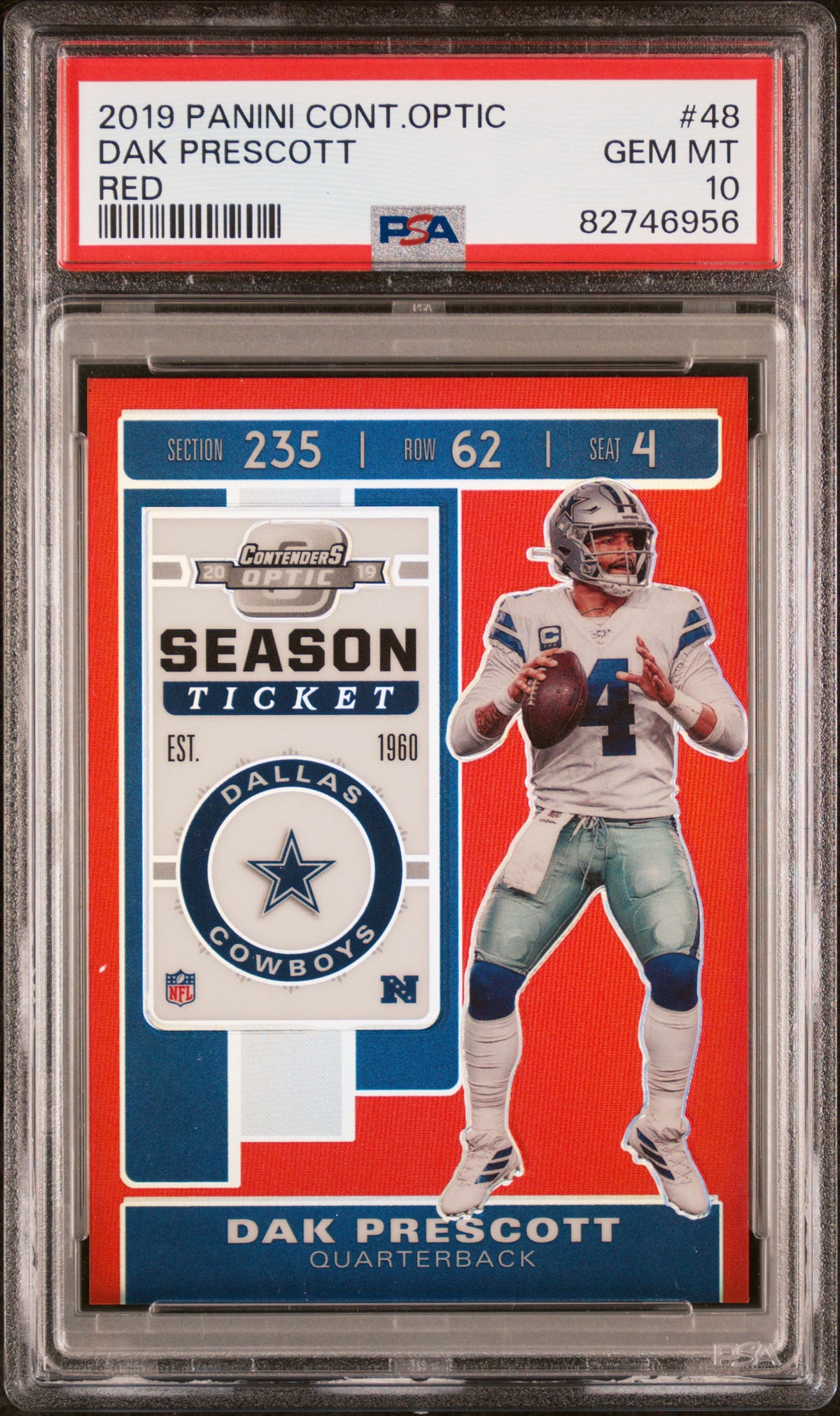 Dak Prescott 2018 Panini Contenders Optic Red Card #48 Graded PSA 10 143/199-Powers Sports Memorabilia
