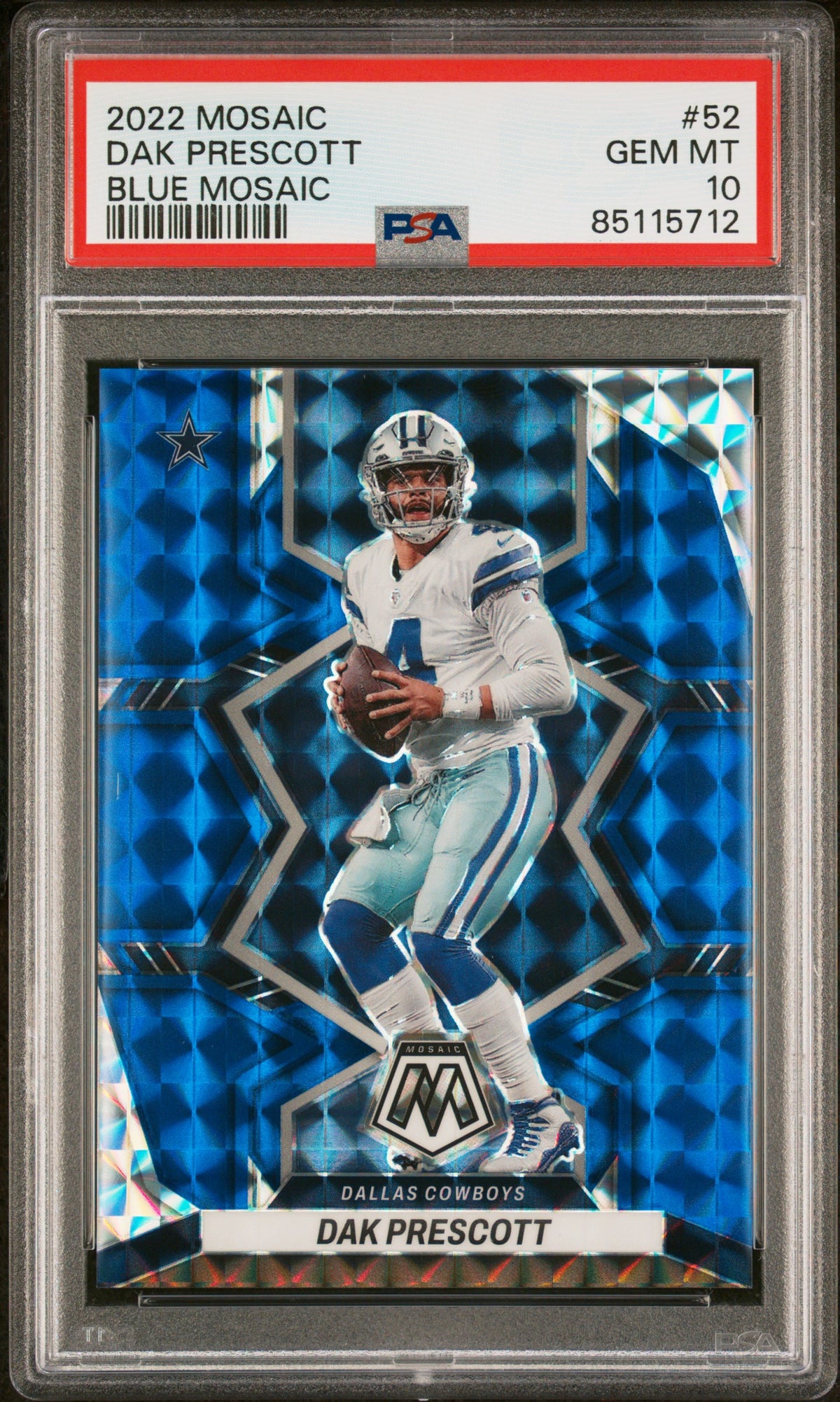 Dak Prescott 2022 Panini Mosaic Blue Football Card #52 Graded PSA 10 21/99-Powers Sports Memorabilia
