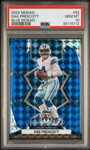 Dak Prescott 2022 Panini Mosaic Blue Football Card #52 Graded PSA 10 21/99-Powers Sports Memorabilia