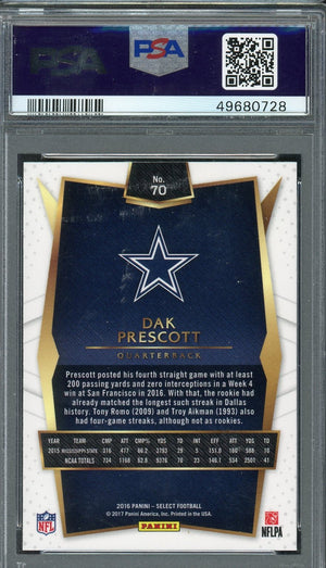 Dak Prescott 2016 Panini Select Football Rookie Card #70 Graded PSA 10-Powers Sports Memorabilia