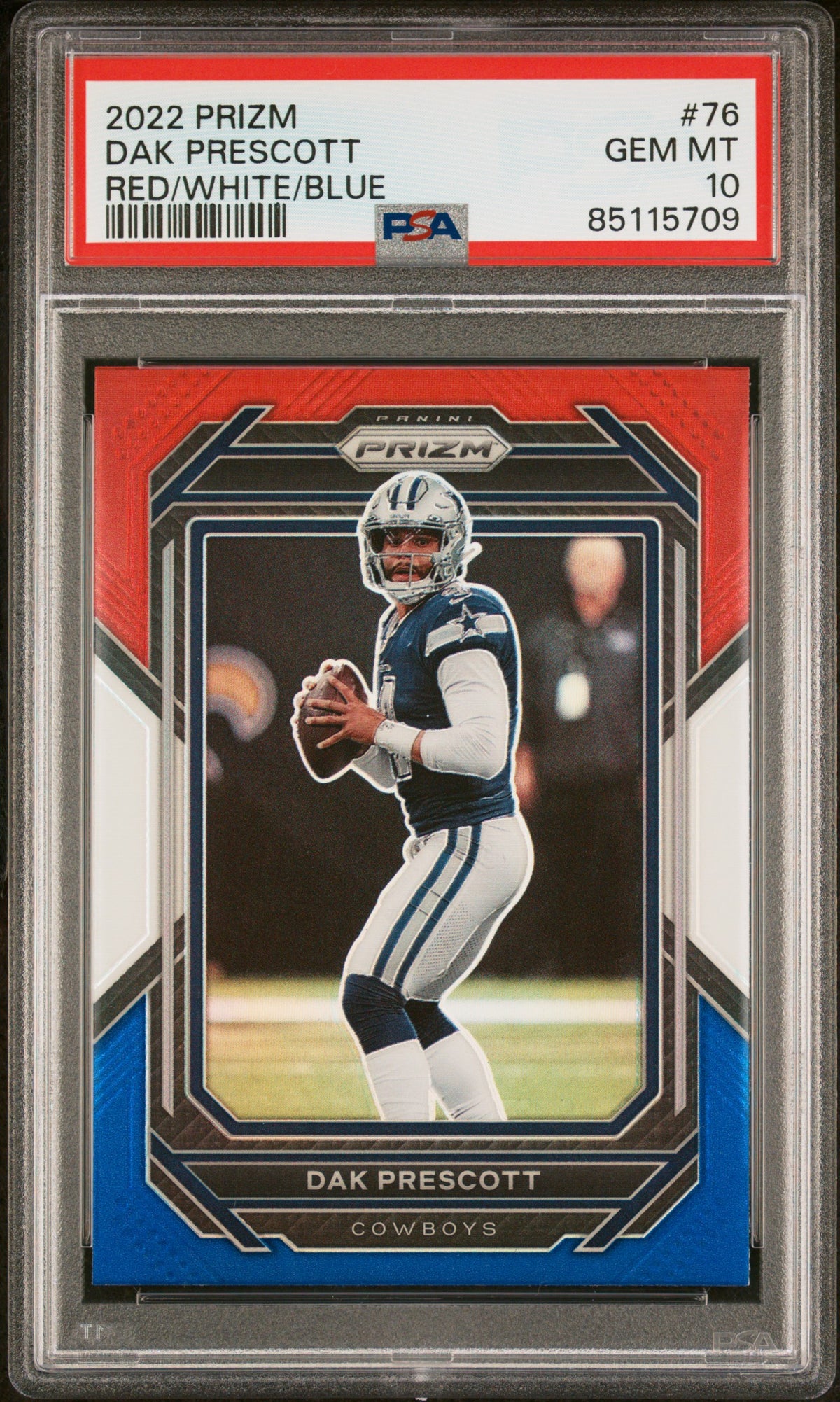 Dak Prescott 2022 Panini Prizm Red White Blue Football Card #76 Graded PSA 10-Powers Sports Memorabilia