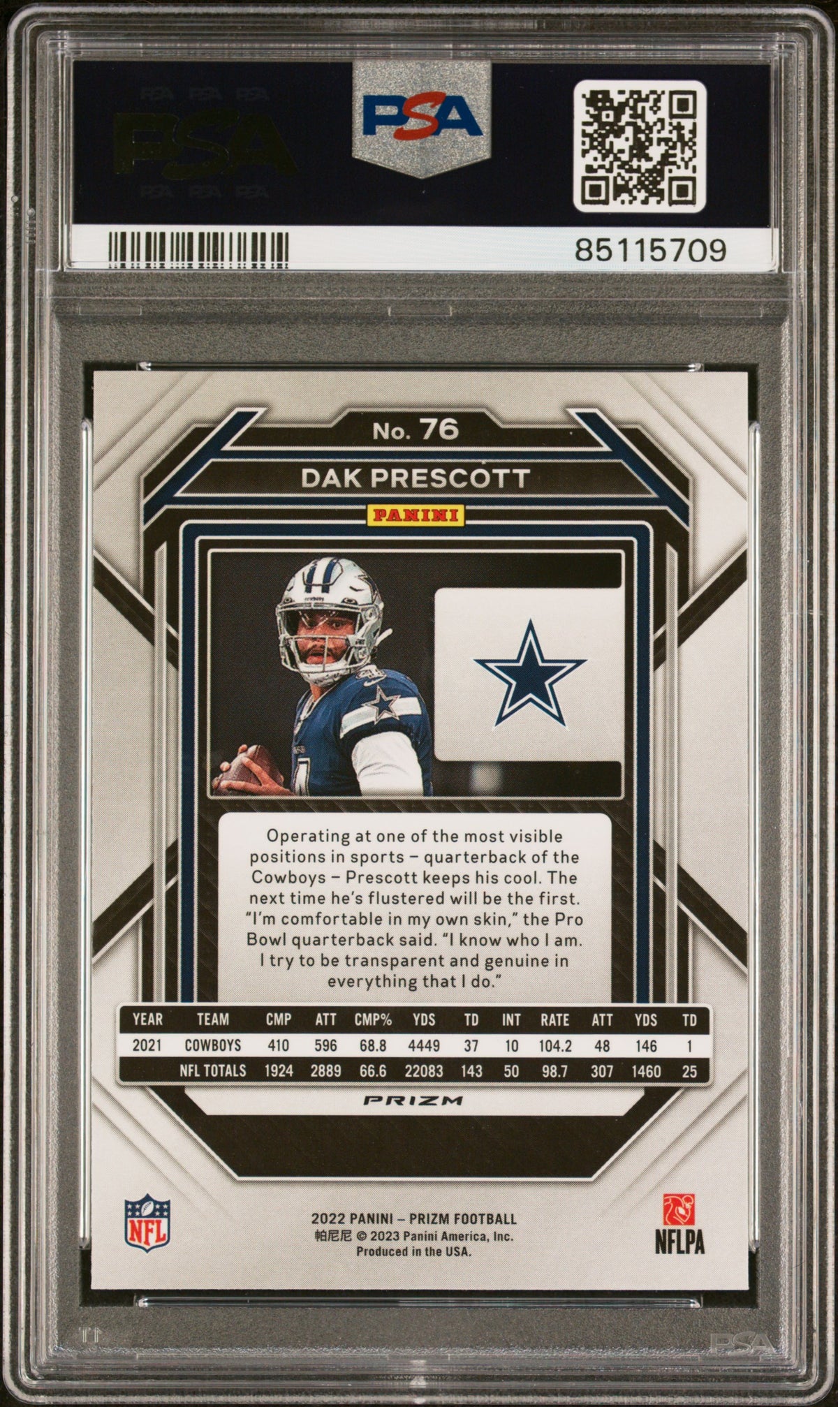 Dak Prescott 2022 Panini Prizm Red White Blue Football Card #76 Graded PSA 10-Powers Sports Memorabilia