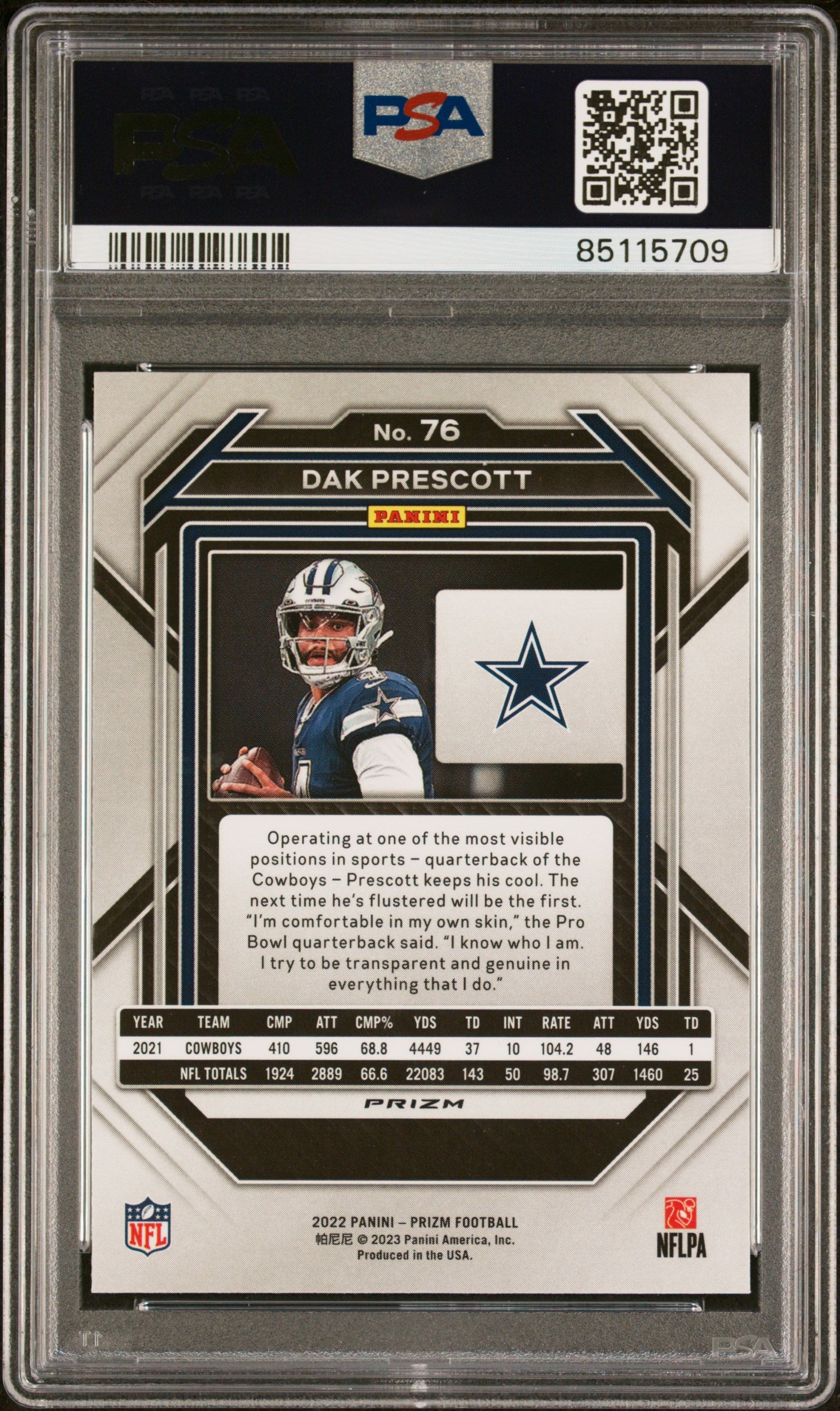 Dak Prescott 2022 Panini Prizm Red White Blue Football Card #76 Graded PSA 10-Powers Sports Memorabilia