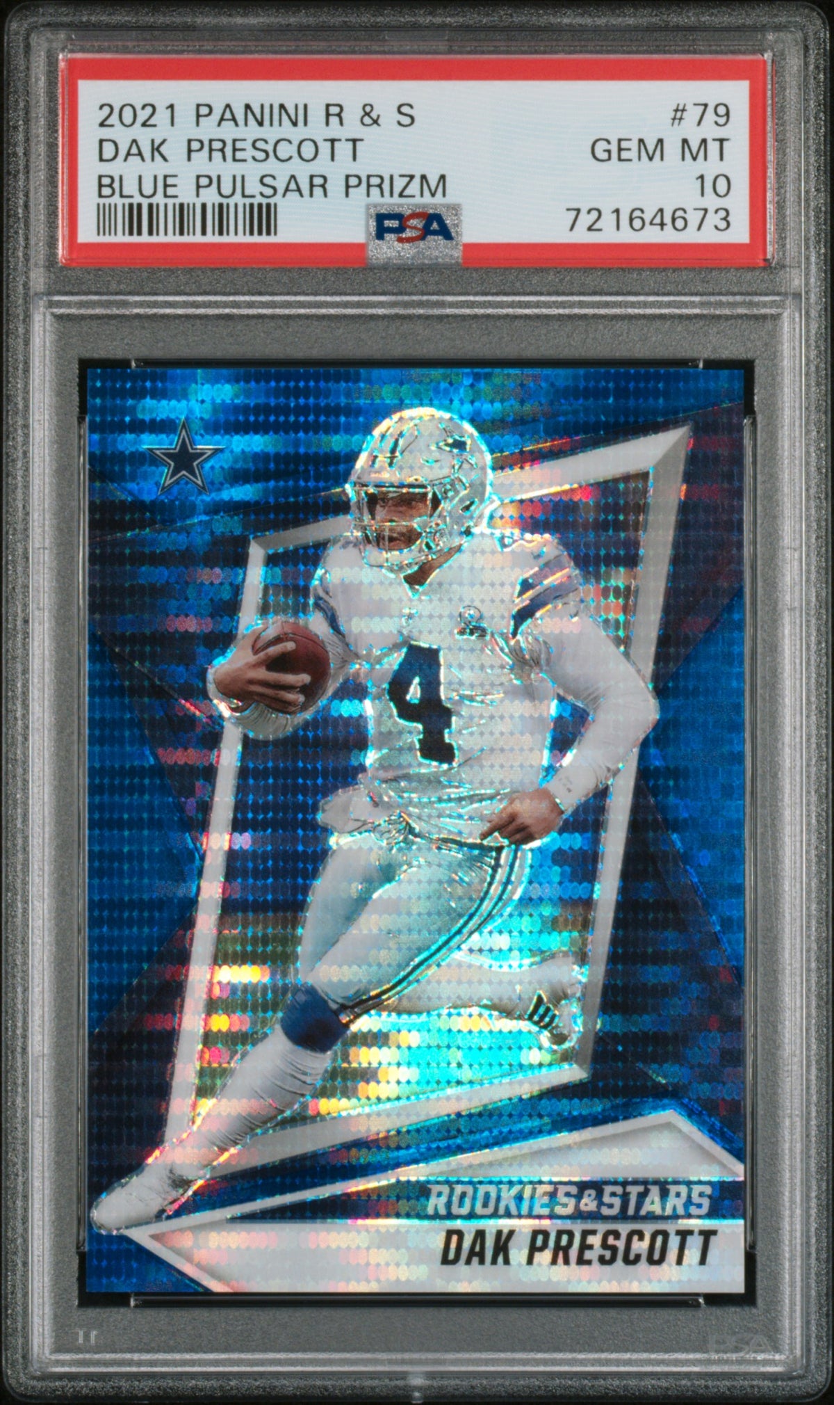 Dak Prescott 2021 Panini Rookies &amp; Stars Blue Pulsar Prizm Card #79 PSA 10 3/50-Powers Sports Memorabilia