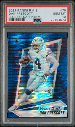 Dak Prescott 2021 Panini Rookies & Stars Blue Pulsar Prizm Card #79 PSA 10 3/50-Powers Sports Memorabilia
