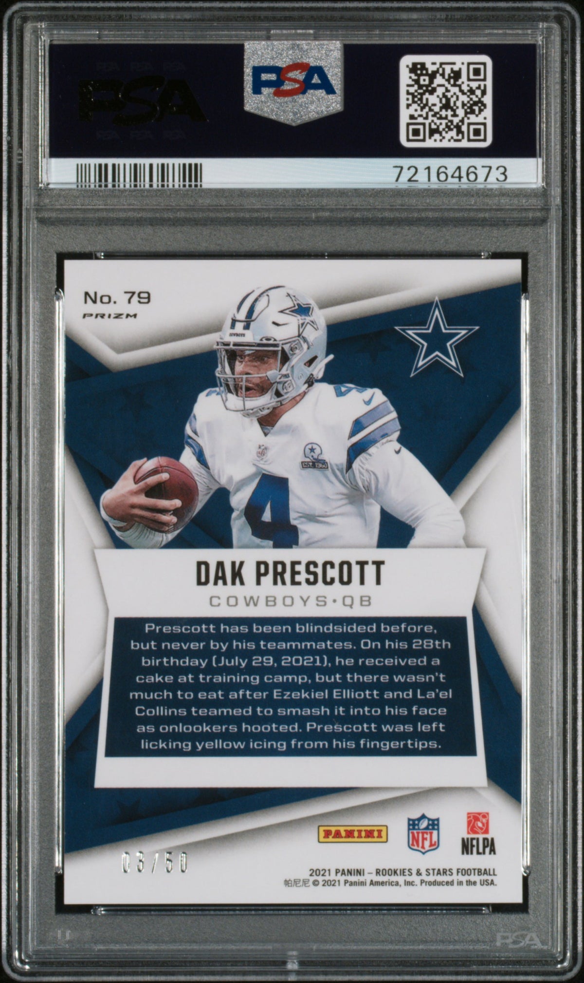 Dak Prescott 2021 Panini Rookies &amp; Stars Blue Pulsar Prizm Card #79 PSA 10 3/50-Powers Sports Memorabilia
