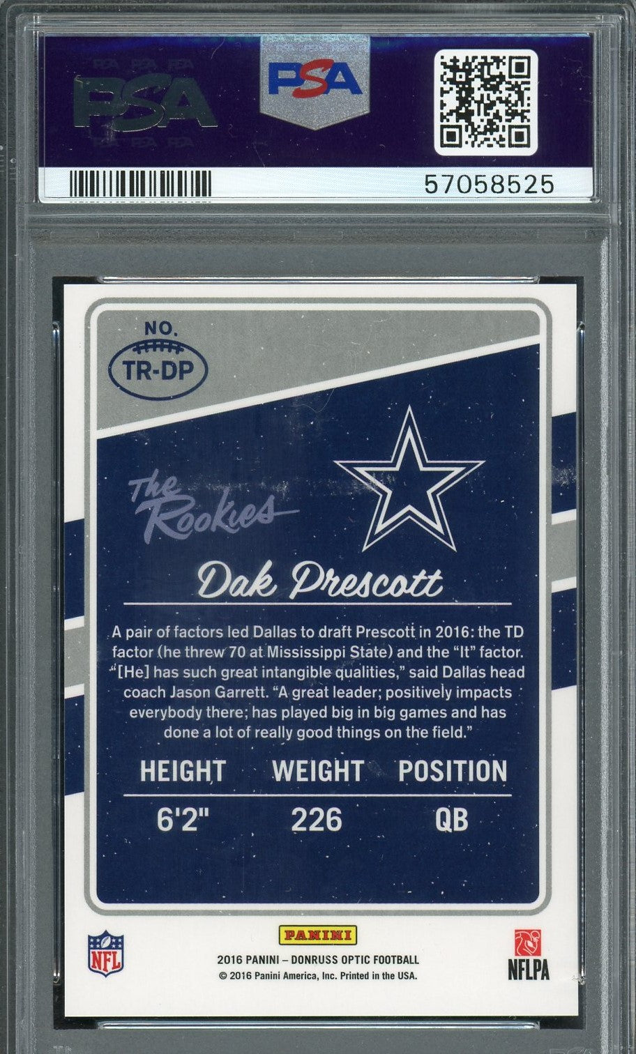 Dak Prescott 2016 Panini Donruss Optic The Rookies Card #TRDP Graded PSA 10-Powers Sports Memorabilia