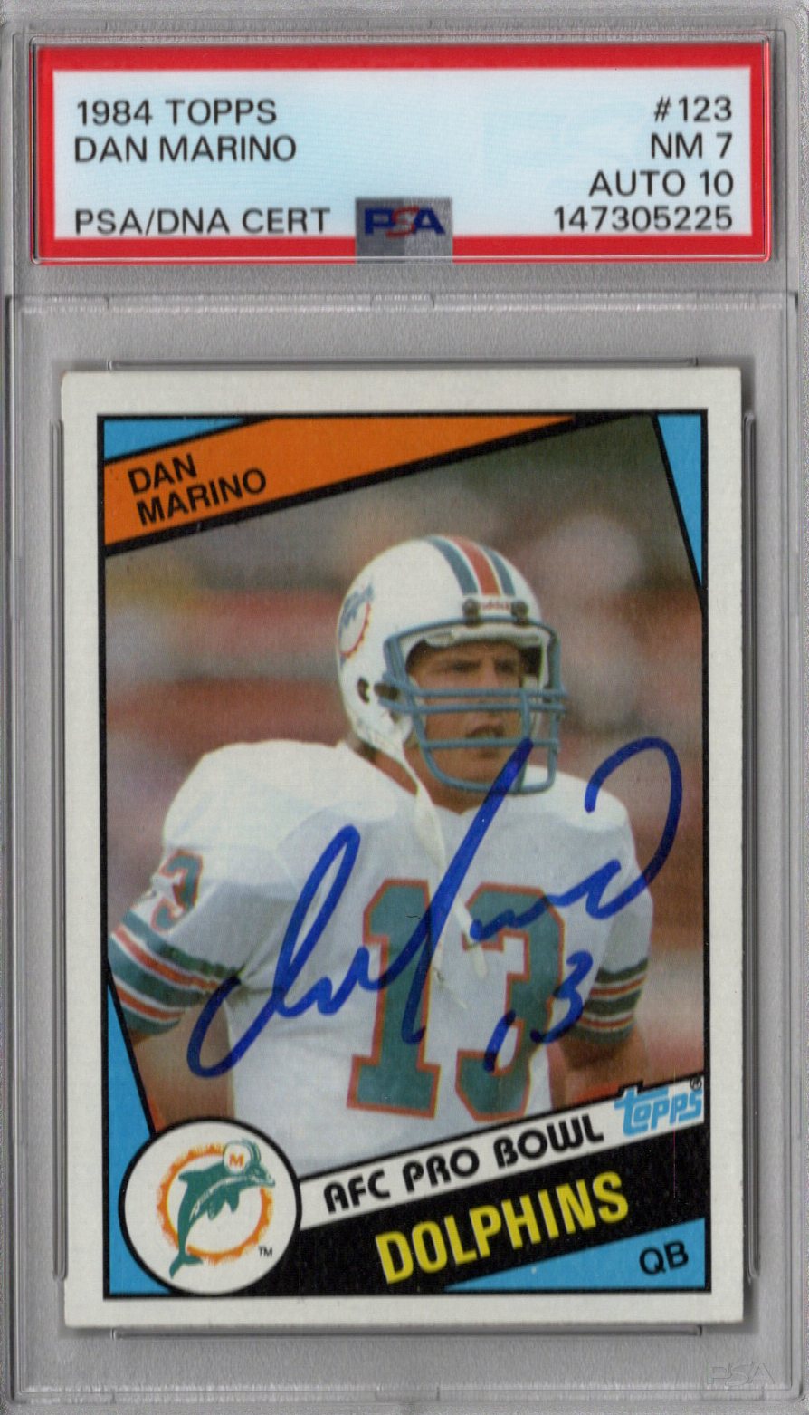 Dan Marino Signed Miami Dolphins 1984 Topps #123 Rookie Card PSA Graded NM 7 AUTO 10-Powers Sports Memorabilia