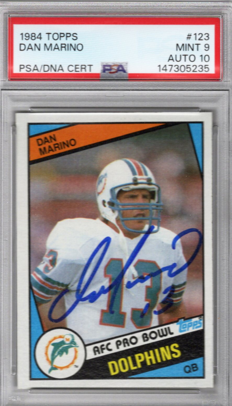 Dan Marino Signed Miami Dolphins 1984 Topps #123 Rookie Card PSA MINT 9 AUTO 10-Powers Sports Memorabilia