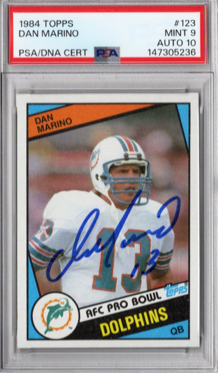 Dan Marino Signed Miami Dolphins 1984 Topps #123 Rookie Card PSA MINT 9 AUTO 10