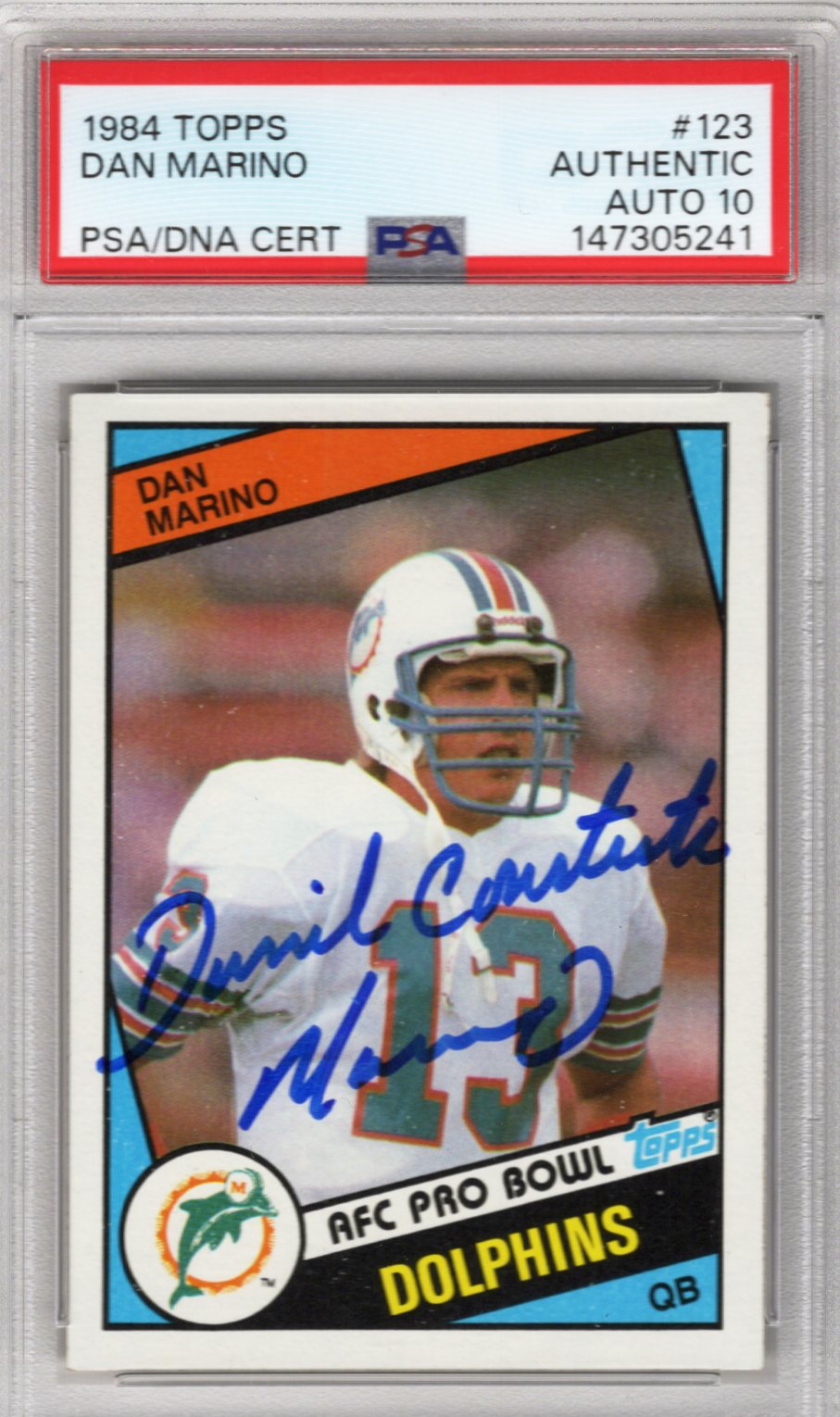 Dan Marino Signed Miami Dolphins 1984 Topps #123 Rookie Card PSA AUTHENTIC AUTO 10-Powers Sports Memorabilia