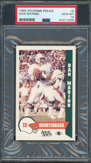 Dan Marino 1986 Dolphins Police Football Card #5 Graded PSA 10-Powers Sports Memorabilia
