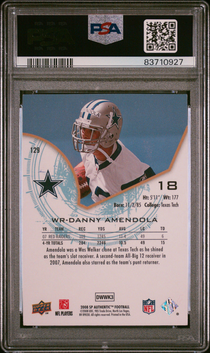 Danny Amendola 2008 SP Authentic Rookie Card #129 Auto Graded PSA 8 375/1399-Powers Sports Memorabilia