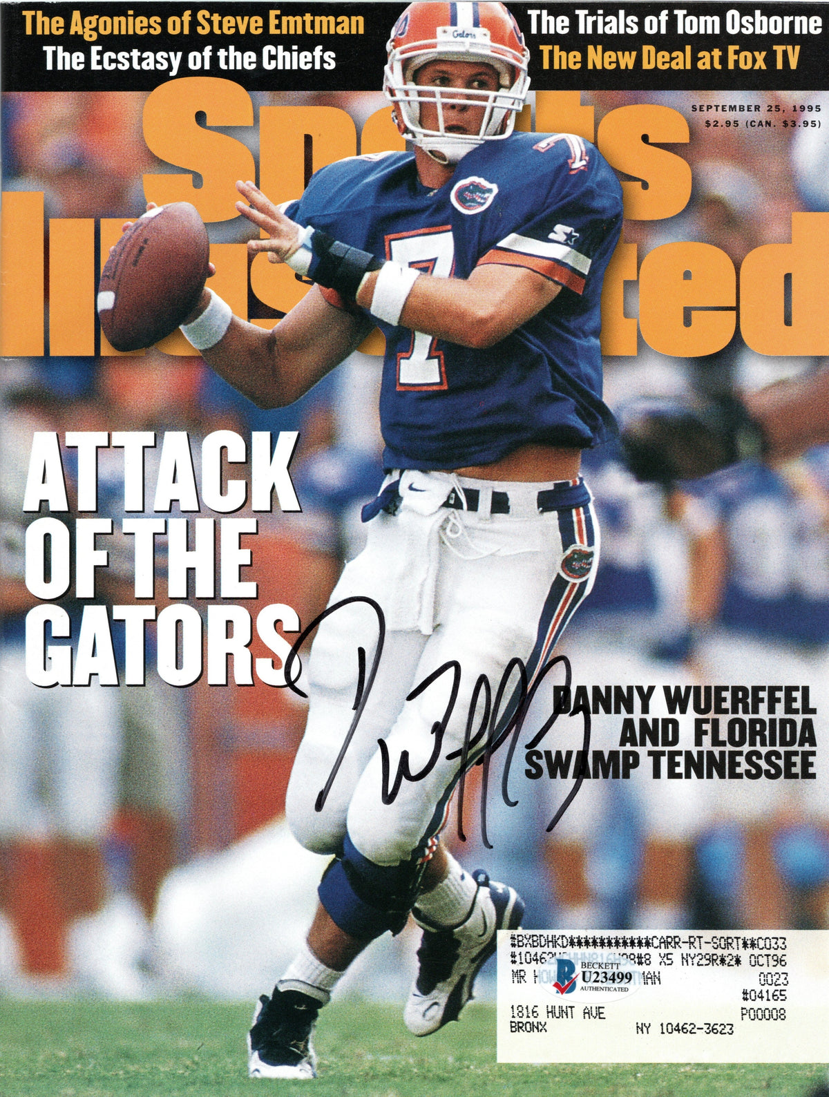 Danny Wuerffel Autographed Florida Gators Sports Illustrated Attack of the Gators 9/25/95 Beckett Authenticated-Powers Sports Memorabilia