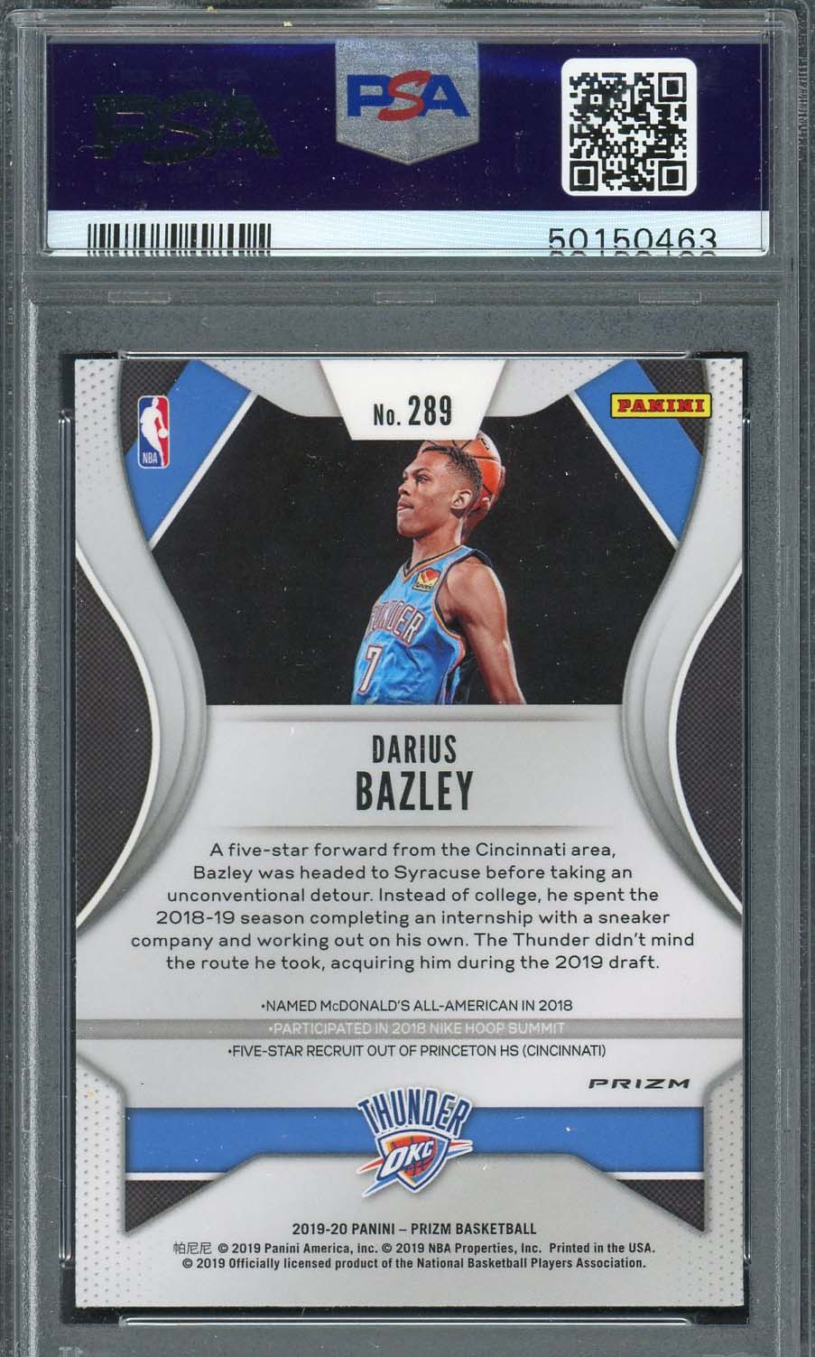 Darius Bazley 2019 Panini Prizm Red White Blue Rookie Card #289 PSA 10-Powers Sports Memorabilia