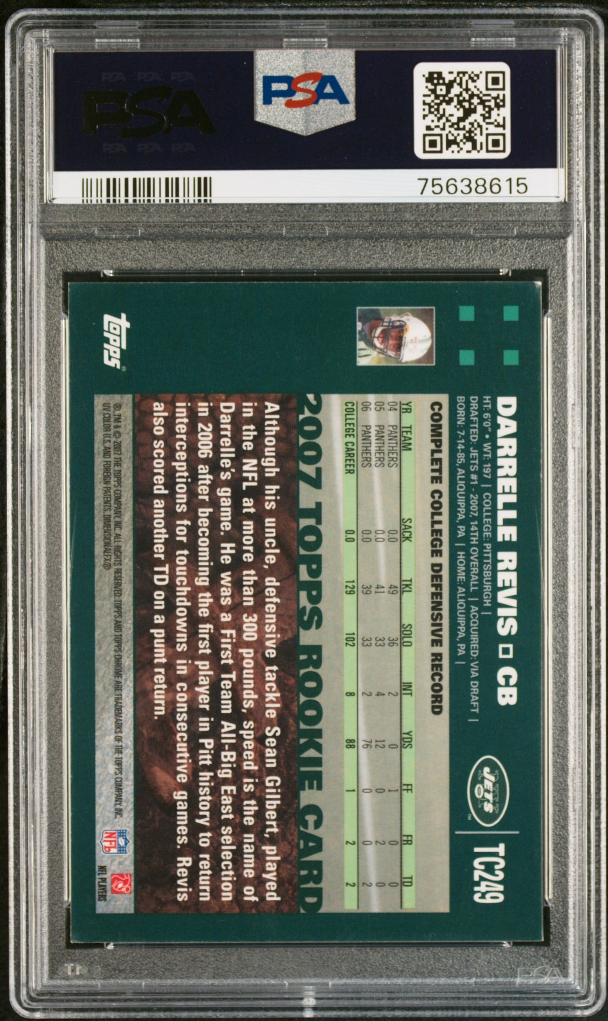 Darrelle Revis 2007 Topps Chrome Signed Rookie Card #TC249 Auto Graded PSA 9-Powers Sports Memorabilia