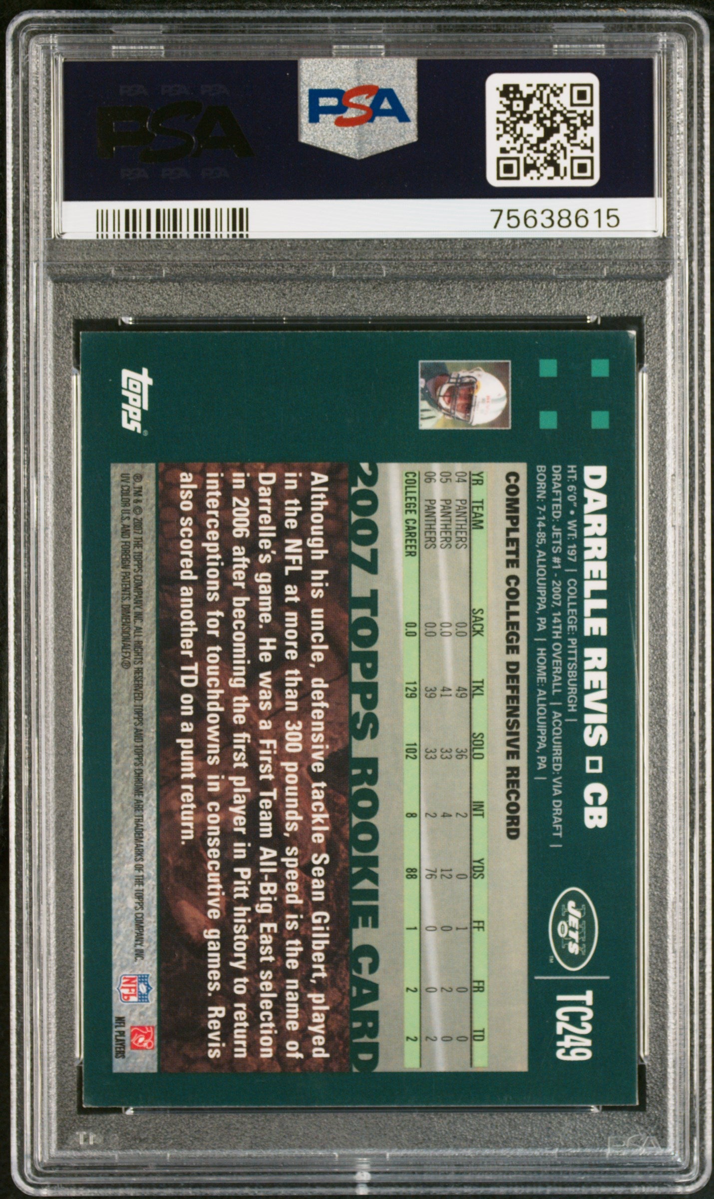 Darrelle Revis 2007 Topps Chrome Signed Rookie Card #TC249 Auto Graded PSA 9-Powers Sports Memorabilia
