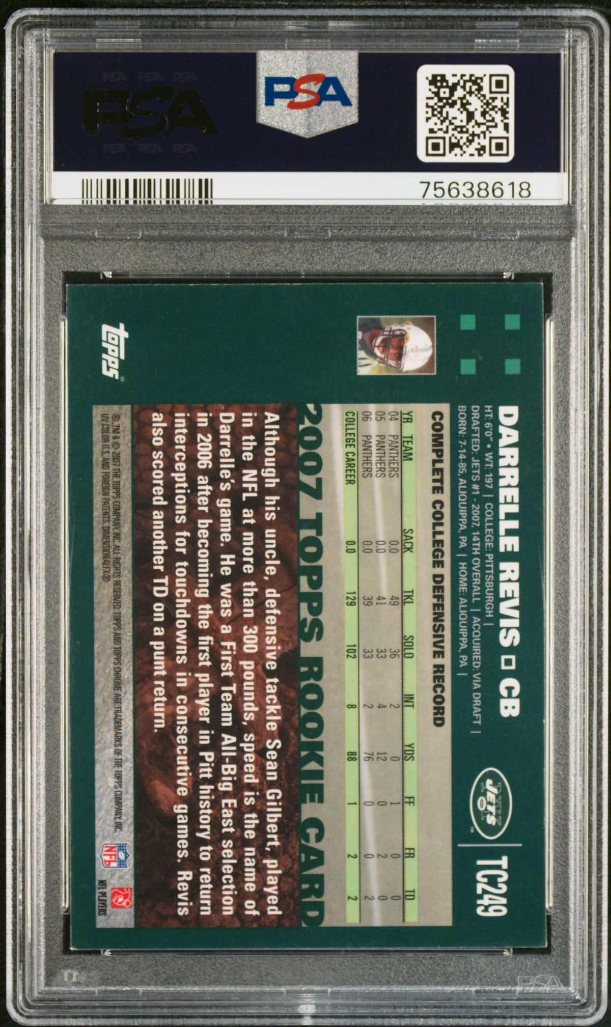 Darrelle Revis 2007 Topps Chrome Signed Rookie Card #TC249 HOF Auto PSA 10-Powers Sports Memorabilia