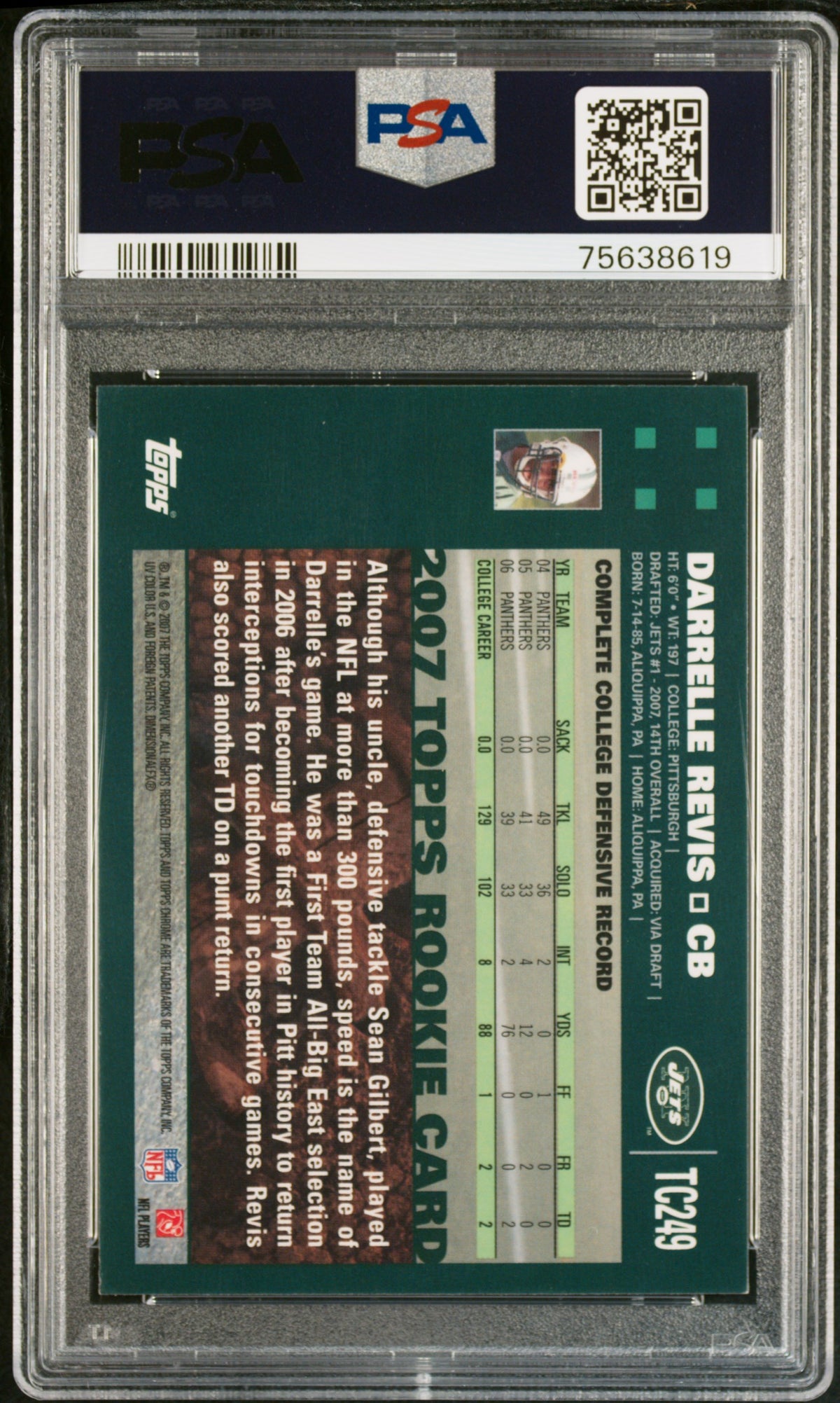 Darrelle Revis 2007 Topps Chrome Signed Rookie Card #TC249 HOF Auto PSA 9-Powers Sports Memorabilia