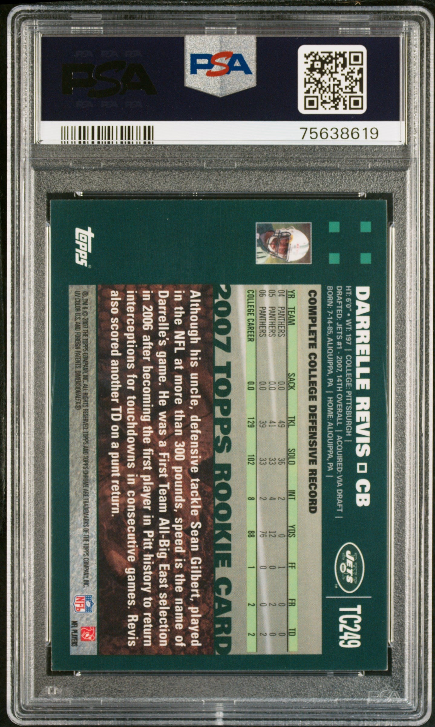 Darrelle Revis 2007 Topps Chrome Signed Rookie Card #TC249 HOF Auto PSA 9-Powers Sports Memorabilia