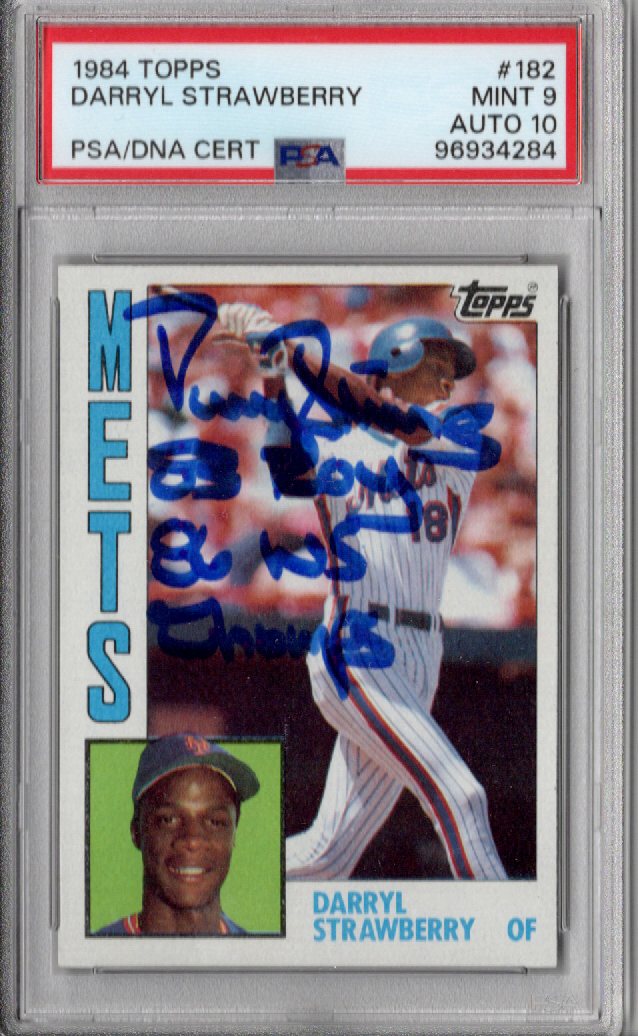 Darryl Strawberry Signed 1984 Topps #182 Mets Rookie Card - PSA Mint 9 Auto 10-Powers Sports Memorabilia