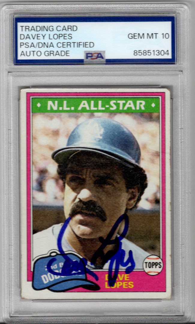 Davey Lopes Signed Los Angeles Dodgers 1981 Topps #50 PSA AUTO GRADE GEM MT 10-Powers Sports Memorabilia