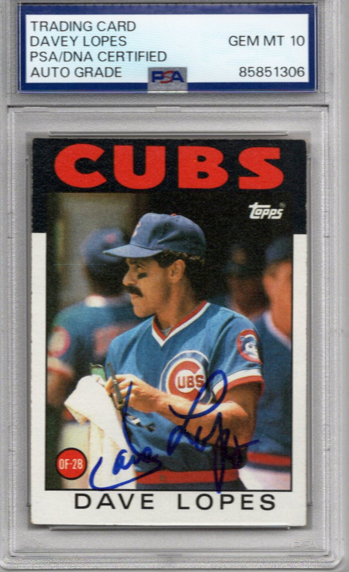 Davey Lopes Signed Chicago Cubs 1986 Topps #125 Card PSA AUTO GRADE GEM MT 10-Powers Sports Memorabilia