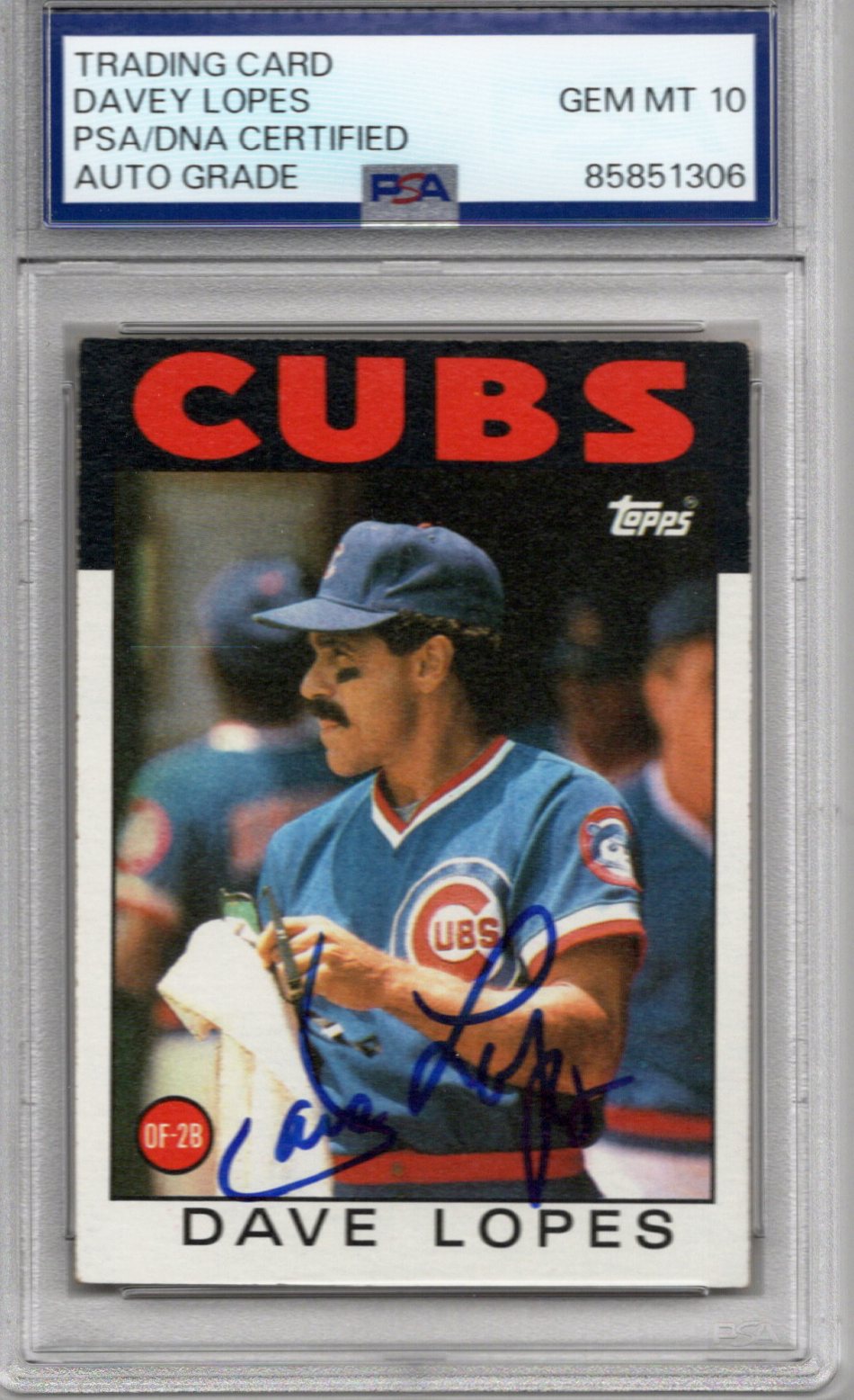 Davey Lopes Signed Chicago Cubs 1986 Topps #125 Card PSA AUTO GRADE GEM MT 10-Powers Sports Memorabilia