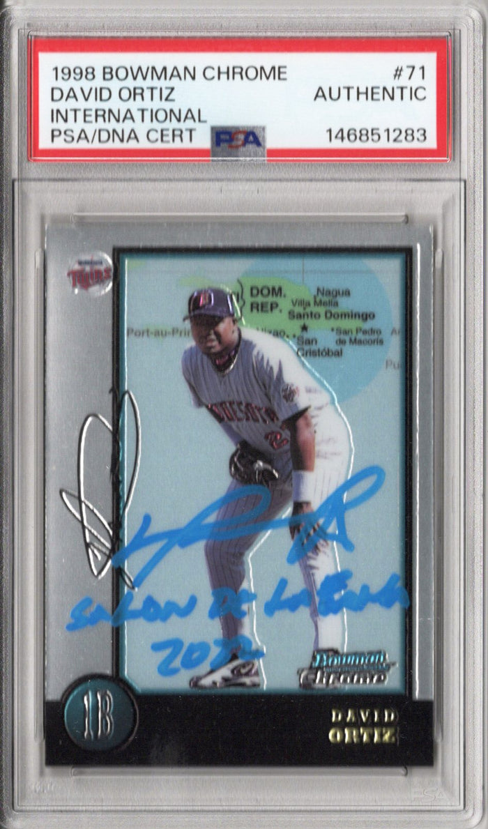 David Ortiz Signed Twins 1998 Bowman Chrome International Rookie Card #71 PSA AUTHENTIC-Powers Sports Memorabilia