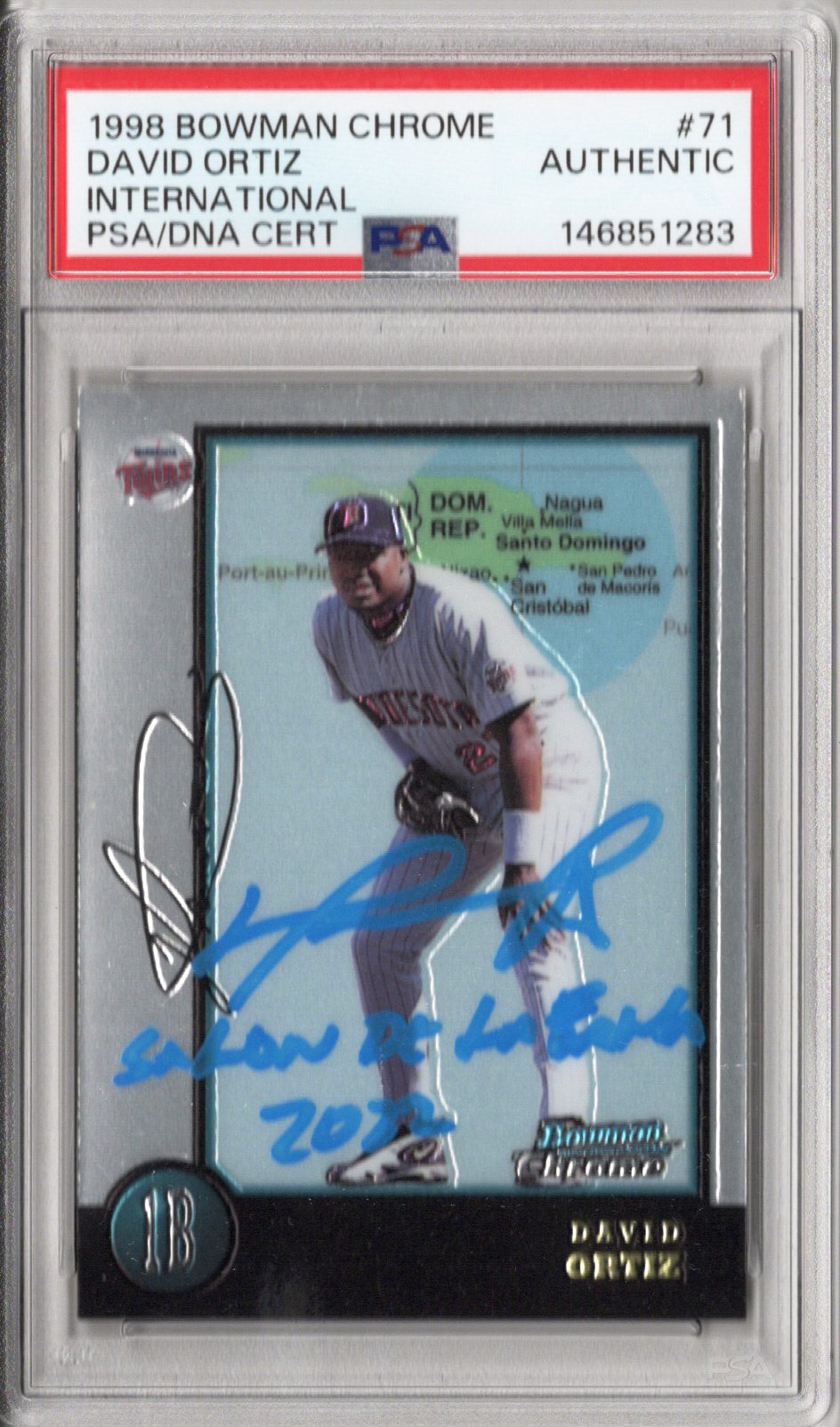David Ortiz Signed Twins 1998 Bowman Chrome International Rookie Card #71 PSA AUTHENTIC-Powers Sports Memorabilia