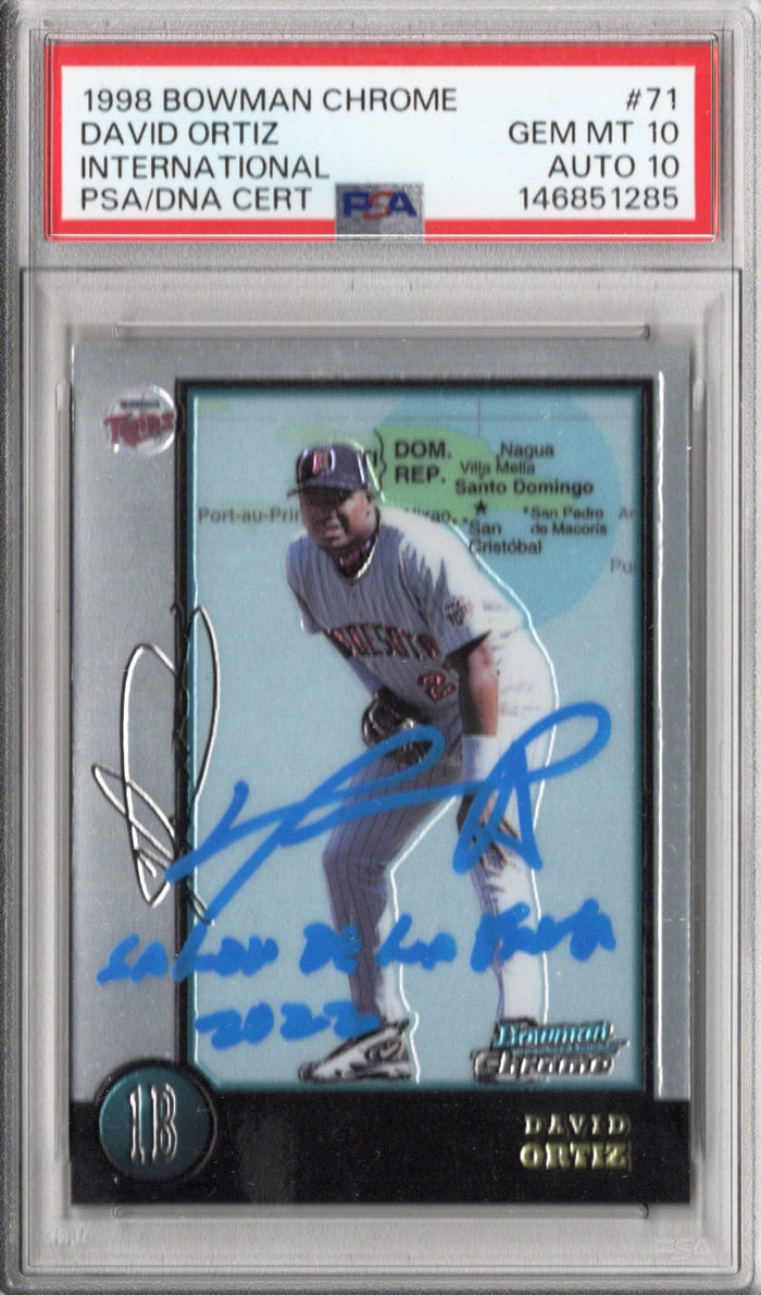 David Ortiz Signed Twins 1998 Bowman Chrome International Rookie Card PSA GEM MT 10 AUTO 10-Powers Sports Memorabilia