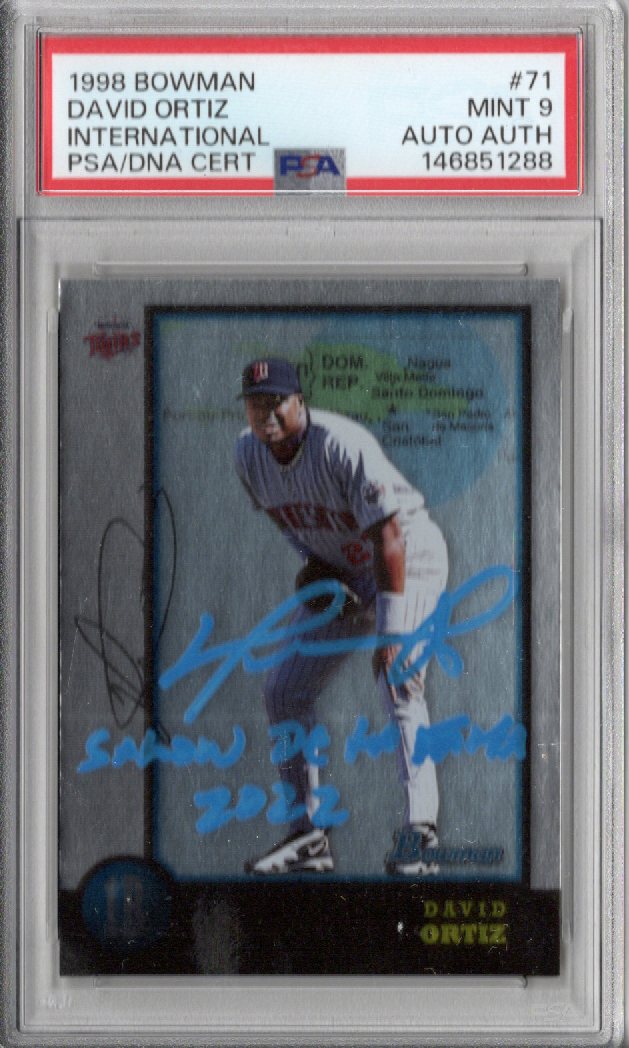 David Ortiz Signed Twins 1998 Bowman International Rookie Card PSA MINT 9 AUTO AUTH-Powers Sports Memorabilia
