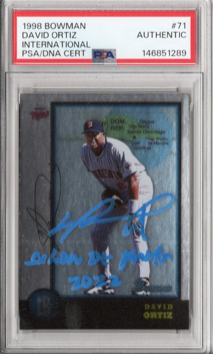 David Ortiz Signed Twins 1998 Bowman International Rookie Card #71 PSA AUTHENTIC-Powers Sports Memorabilia
