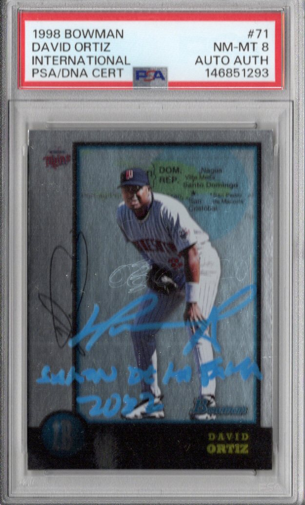 David Ortiz Signed Twins 1998 Bowman International Rookie Card #71 PSA NM MT 8 AUTO AUTH-Powers Sports Memorabilia