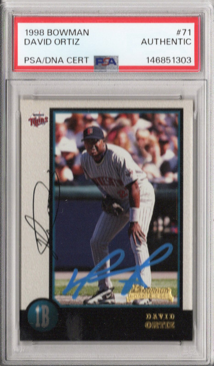 David Ortiz Signed Twins 1998 Bowman Rookie Card #71 PSA AUTHENTIC-Powers Sports Memorabilia